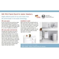 Stiebel Eltron SHC 6 Gallon 120V Electric Plug In Point of Use Mini Tank Small Water Heater -Tankless Parts Sales stiebel shc mini features 1